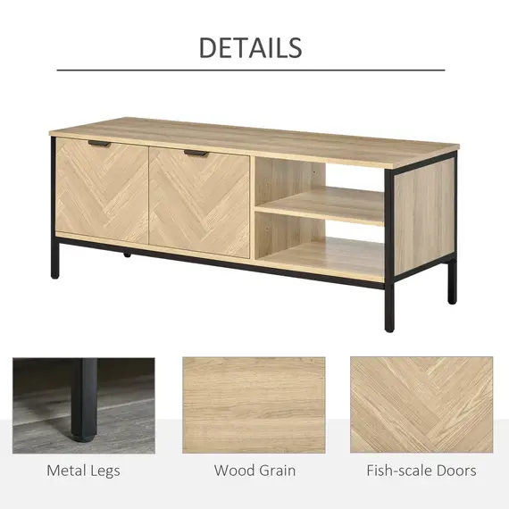 Buy Double Door TV Cabinet Stand with Adjustable Storage Shelves Entertainment Unit Center Home Furniture, for Living Room Bedroom, Natural, 5 image