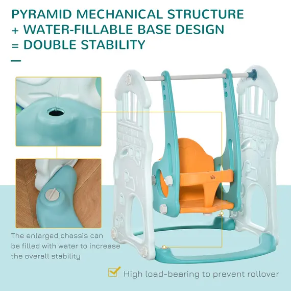 Buy HOMCOM 3 in 1 Kids Slide and Swing Set Playset Activity Center with Basketball Hoop Adjustable Height Water-fillable Base Toddler Climber Playground, 5 image