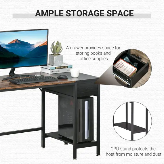 Buy HOMCOM Computer Desk, Home Office Workstation for Study, Writing with CPU Stand and Drawer, Steel Frame, 120x60x75cm, 3 image