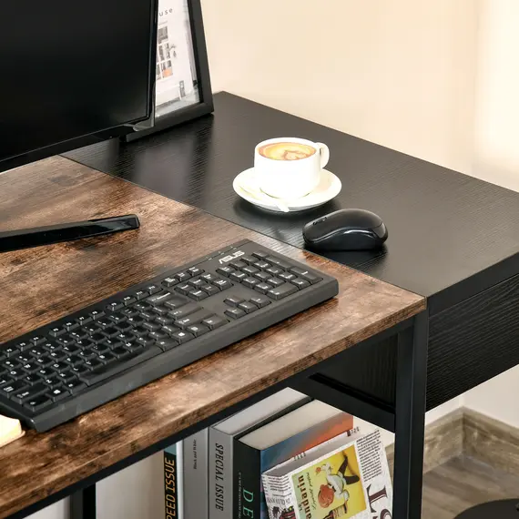 Buy HOMCOM Computer Desk, Home Office Workstation for Study, Writing with CPU Stand and Drawer, Steel Frame, 120x60x75cm, 8 image