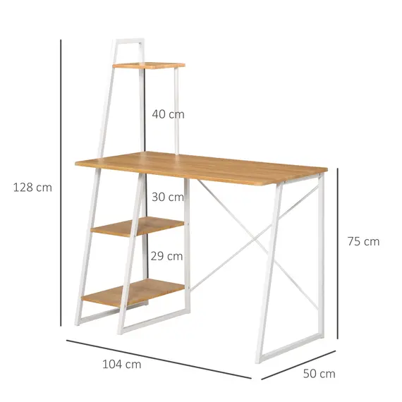 Buy HOMCOM Home Office Computer Desk with 3-Tier Storage Shelves Study Writing Table Workstation for Small Space Natural, 2 image
