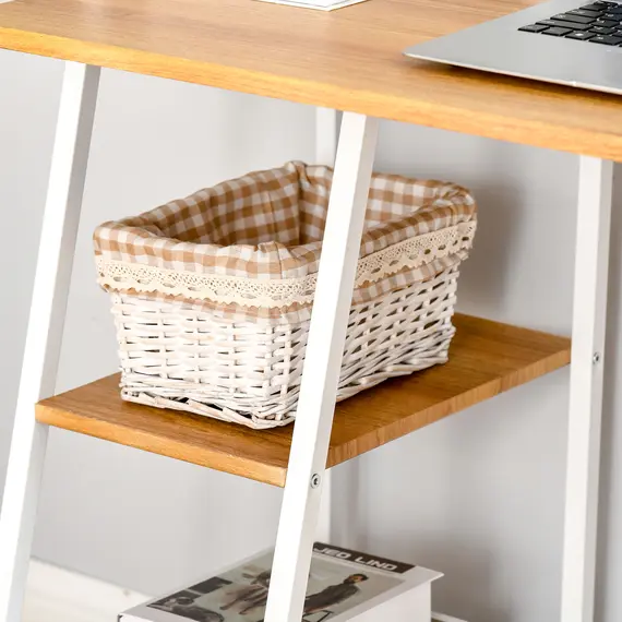 Buy HOMCOM Home Office Computer Desk with 3-Tier Storage Shelves Study Writing Table Workstation for Small Space Natural, 6 image