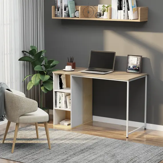 Buy HOMCOM Home Office Computer Desk with Storage Shelves Study Writing Table Workstation, Oak Tone