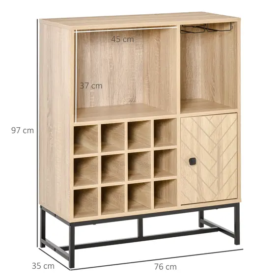 Buy HOMCOM Wine Cabinet for 12 Bottles, Freestanding Wine Rack Sideboard Serving Bar with Glass Holders, Brown, 2 image
