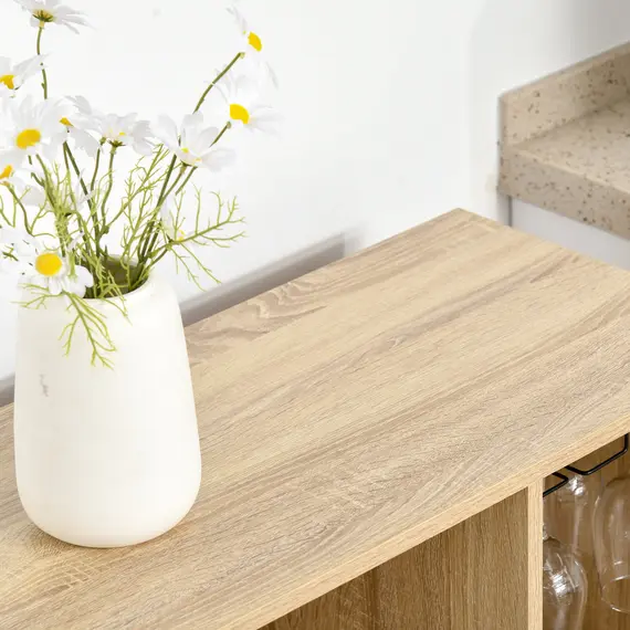 Buy HOMCOM Wine Cabinet for 12 Bottles, Freestanding Wine Rack Sideboard Serving Bar with Glass Holders, Brown, 8 image