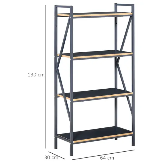 Buy Industrial 4-Tier Bookcase Storage Organizer, Display Rack Open Floor Standing Shelving Unit with Metal Frame for Home Office Study, Blue, 2 image