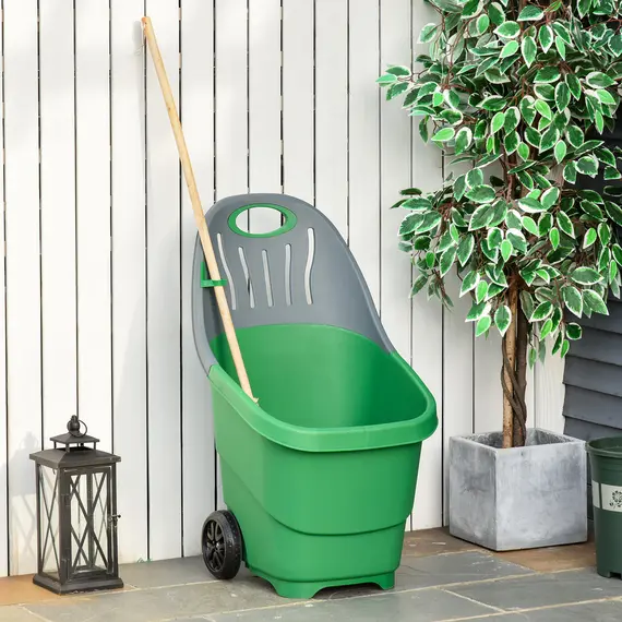 Buy Multi Purpose Garden Cart Barrow with Handle Wheels for Snow Fallen Leaves Cleaning, Lightweight, Easy to Move, with Clip for Broomstick, 60L