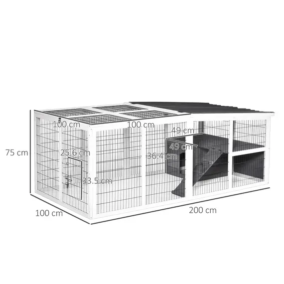 Buy PawHut Indoor Outdoor Wooden Rabbit Hutch Small Animal Cage Rabbit Run Cover, with Hinge roof and Water-repellent Paint, Grey, 2 image