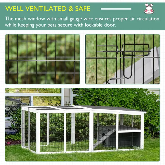 Buy PawHut Indoor Outdoor Wooden Rabbit Hutch Small Animal Cage Rabbit Run Cover, with Hinge roof and Water-repellent Paint, Grey, 4 image