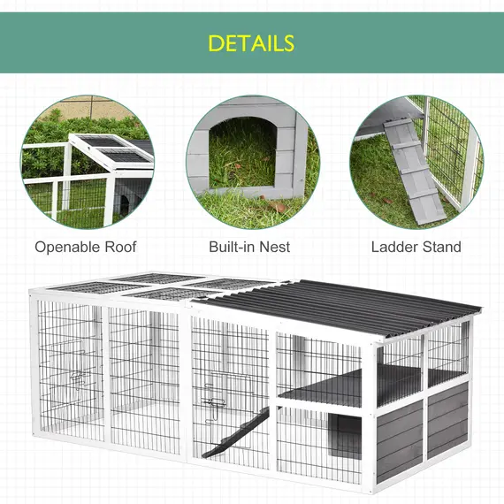 Buy PawHut Indoor Outdoor Wooden Rabbit Hutch Small Animal Cage Rabbit Run Cover, with Hinge roof and Water-repellent Paint, Grey, 5 image