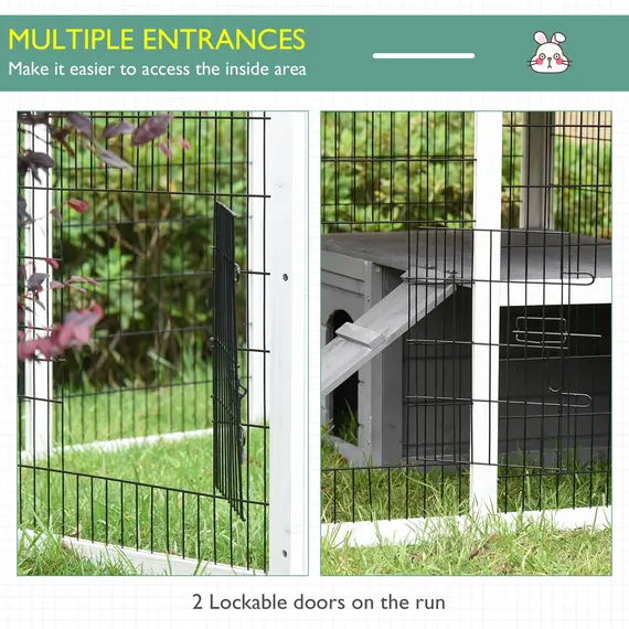 Buy PawHut Indoor Outdoor Wooden Rabbit Hutch Small Animal Cage Rabbit Run Cover, with Hinge roof and Water-repellent Paint, Grey, 6 image