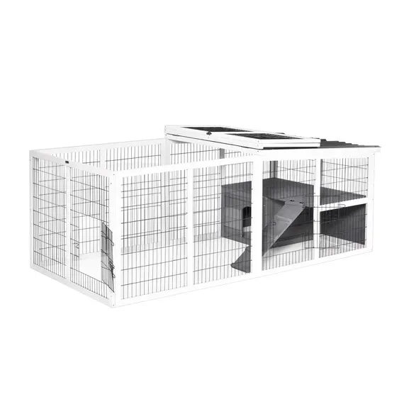 Buy PawHut Indoor Outdoor Wooden Rabbit Hutch Small Animal Cage Rabbit Run Cover, with Hinge roof and Water-repellent Paint, Grey, 7 image