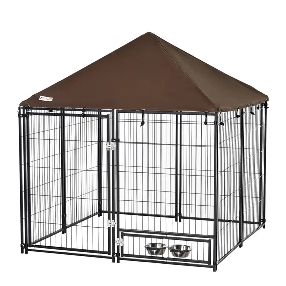 Buy PawHut Outdoor Dog House Kennel with Water-resistant Roof Lockable Mesh Metal Cage Steel Fence, 141 x 141 x 121 cm