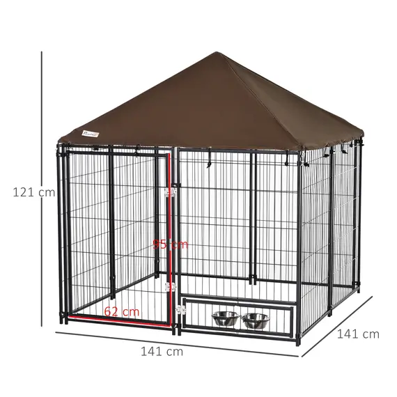 Buy PawHut Outdoor Dog House Kennel with Water-resistant Roof Lockable Mesh Metal Cage Steel Fence, 141 x 141 x 121 cm, 2 image