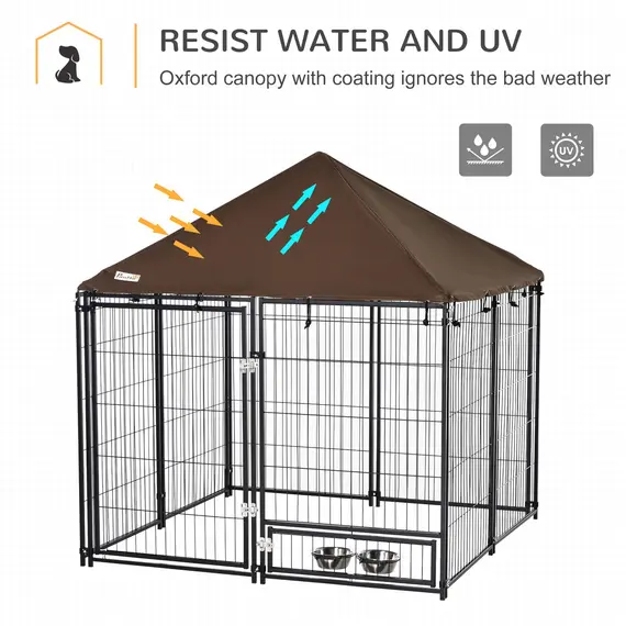 Buy PawHut Outdoor Dog House Kennel with Water-resistant Roof Lockable Mesh Metal Cage Steel Fence, 141 x 141 x 121 cm, 4 image