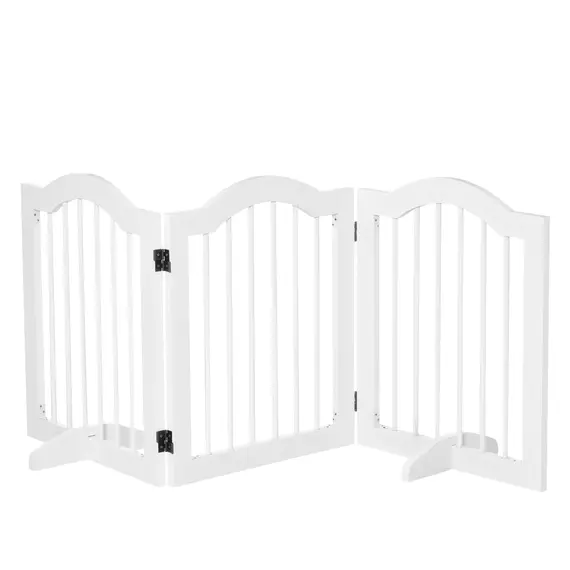 Buy 3 Panels Dog Gate w/ Support Feet Fence Safety Barrier Freestanding Wood White