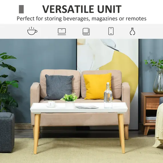 Buy Tray Top Coffee Table for Living Room Conference Home Office Modern Simple Rectangle Cocktail Tea Wooden Legs White, 4 image