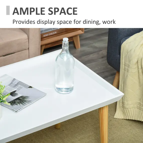 Buy Tray Top Coffee Table for Living Room Conference Home Office Modern Simple Rectangle Cocktail Tea Wooden Legs White, 5 image