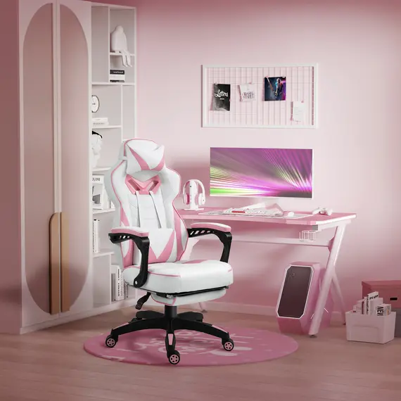 Buy Vinsetto Ergonomic Racing Gaming Chair Office Desk Chair Adjustable Height Recliner with Wheels,Lumbar Support Retractable Footrest Home Office, Pink