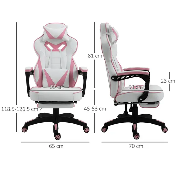 Buy Vinsetto Ergonomic Racing Gaming Chair Office Desk Chair Adjustable Height Recliner with Wheels,Lumbar Support Retractable Footrest Home Office, Pink, 2 image
