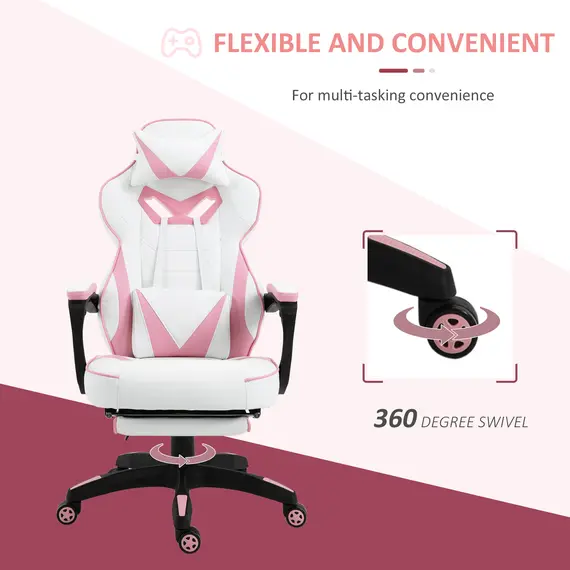 Buy Vinsetto Ergonomic Racing Gaming Chair Office Desk Chair Adjustable Height Recliner with Wheels,Lumbar Support Retractable Footrest Home Office, Pink, 5 image