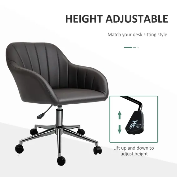 Buy Vinsetto Mid-Back Office Chair PU Leather Swivel Task Armchair with Tub Shape Design for Living Room Home, Brown, 3 image