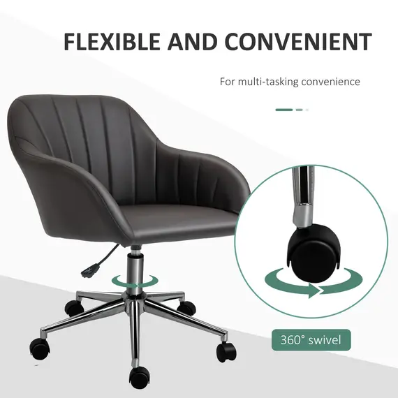Buy Vinsetto Mid-Back Office Chair PU Leather Swivel Task Armchair with Tub Shape Design for Living Room Home, Brown, 5 image
