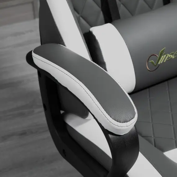 Buy Vinsetto Racing Gaming Chair with Lumbar Support, Headrest, Swivel Wheel, PVC Leather Gamer Desk Chair for Home Office, Grey White, 8 image