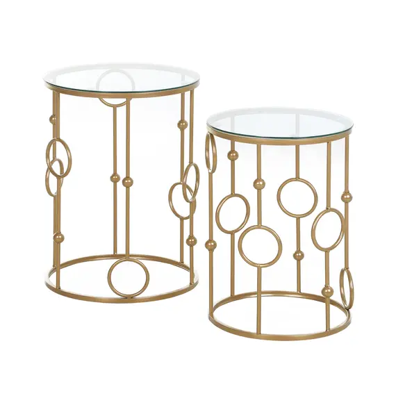 Buy Round Coffee Tables Set of 2, Gold Nesting Side End Tables with Tempered Glass Top, Steel Frame for Living Room, Gold
