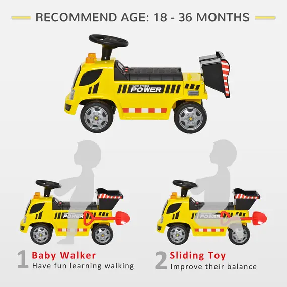 Buy 2-in-1 Ride On Car Truck Walker Kids with Tipping Bucket & Shovel Foot To Floor Slider Stroller Toddler Steering Wheel for Baby 18 - 36 Months, 3 image