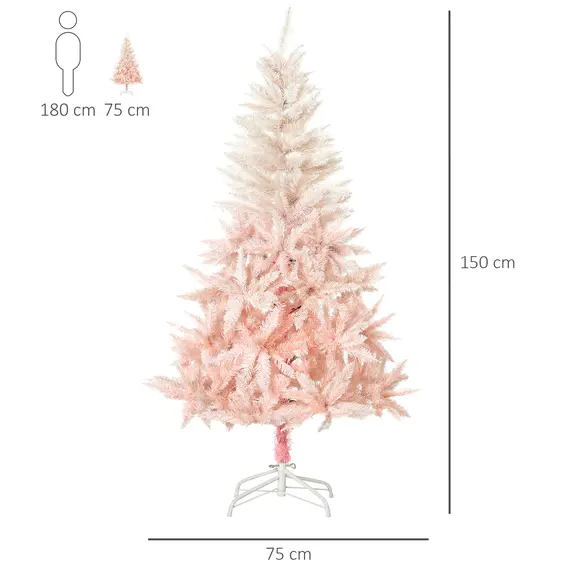 Buy 5ft Artificial Christmas Tree Holiday Home Decoration with Metal Stand, Automatic Open, White and Pink, 2 image