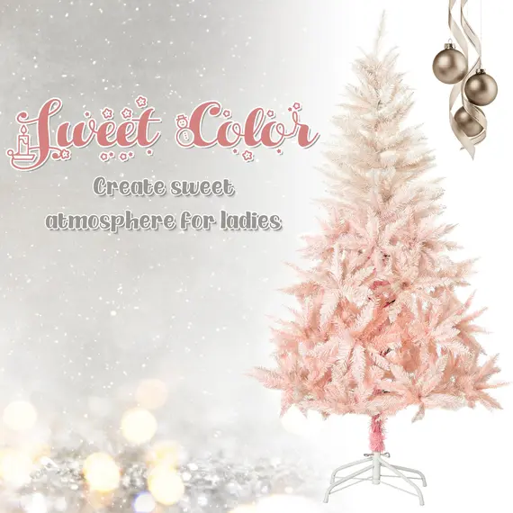 Buy 6ft Christmas Decorations Realistic Design Faux Christmas Tree w/ Metal Stand and Quick Setup - Pink, 5 image