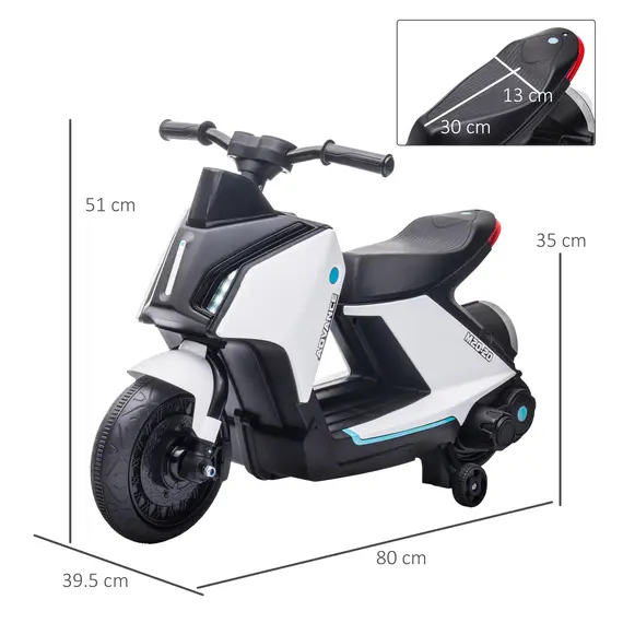 Buy 6V Kids Electric Motorbike Ride On Toy w/ Music Headlights Safety Training Wheels for Girls Boy 2-4 Years White, 2 image