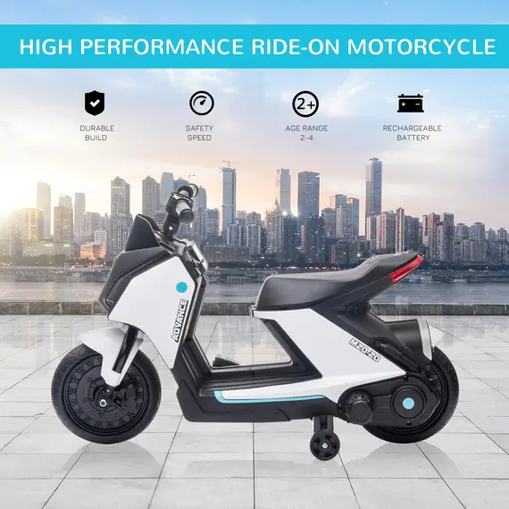 Buy 6V Kids Electric Motorbike Ride On Toy w/ Music Headlights Safety Training Wheels for Girls Boy 2-4 Years White, 3 image