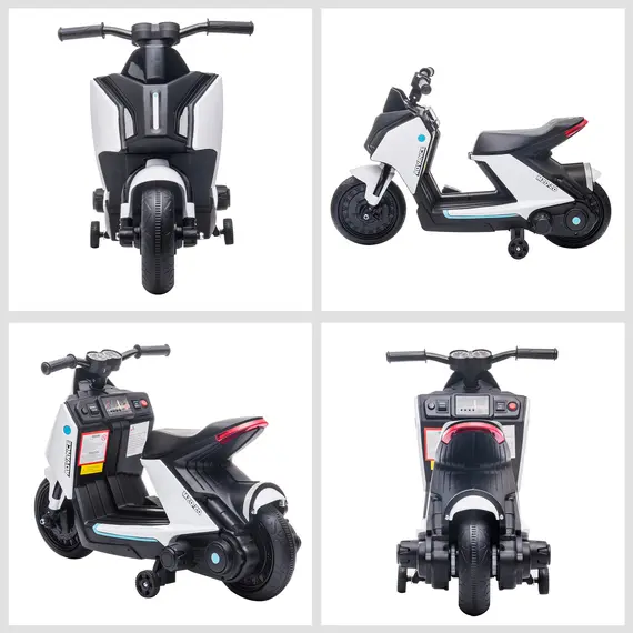 Buy 6V Kids Electric Motorbike Ride On Toy w/ Music Headlights Safety Training Wheels for Girls Boy 2-4 Years White, 6 image