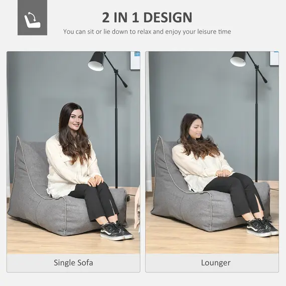Buy Bean Bag Chair, Large Foam Stuffed lounger Indoor Furniture with Washable Cover, Side Pockets and Backrest, Dark Grey, 3 image
