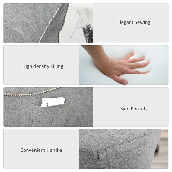 Buy Bean Bag Chair, Large Foam Stuffed lounger Indoor Furniture with Washable Cover, Side Pockets and Backrest, Dark Grey, 5 image
