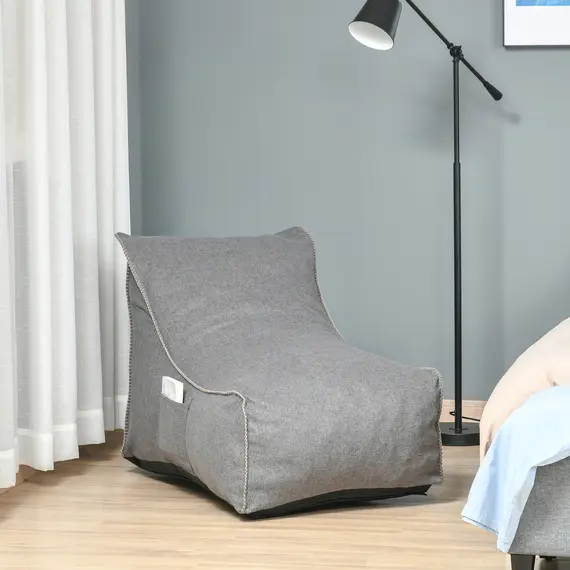 Buy Bean Bag Chair, Large Foam Stuffed lounger Indoor Furniture with Washable Cover, Side Pockets and Backrest, Dark Grey, 6 image