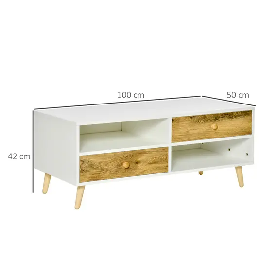 Buy Coffee Table Rectangular End Table Side Table with 2 Drawers and 2 Shelves for Living Room, Bedroom, Office, White and Brown, 2 image