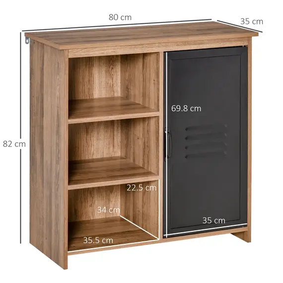 Buy Cupboard Storage Cabinet with 3 Tiers and Steel Door, Home Organizer Sideboard with Adjustable Shelf for Dining Room, Living Room, Kitchen, 2 image