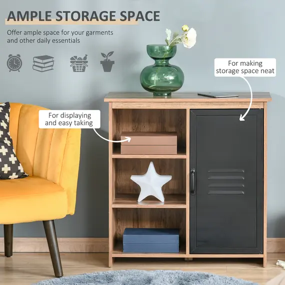 Buy Cupboard Storage Cabinet with 3 Tiers and Steel Door, Home Organizer Sideboard with Adjustable Shelf for Dining Room, Living Room, Kitchen, 3 image