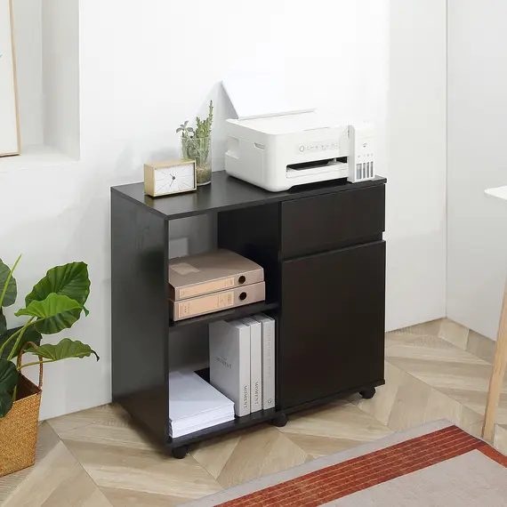 Buy Filing Cabinet/Printer Stand with Open Storage Shelves, for Home or Office Use, Including an Easy Drawer, Black