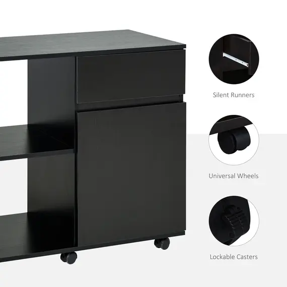 Buy Filing Cabinet/Printer Stand with Open Storage Shelves, for Home or Office Use, Including an Easy Drawer, Black, 4 image