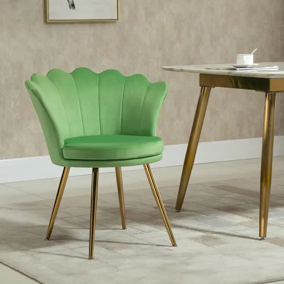 Buy HOMCOM Accent Chair Modern Velvet-Touch Fabric Side Chair with Gold Metal Legs for Living Room & Dining Room, Green, 8 image