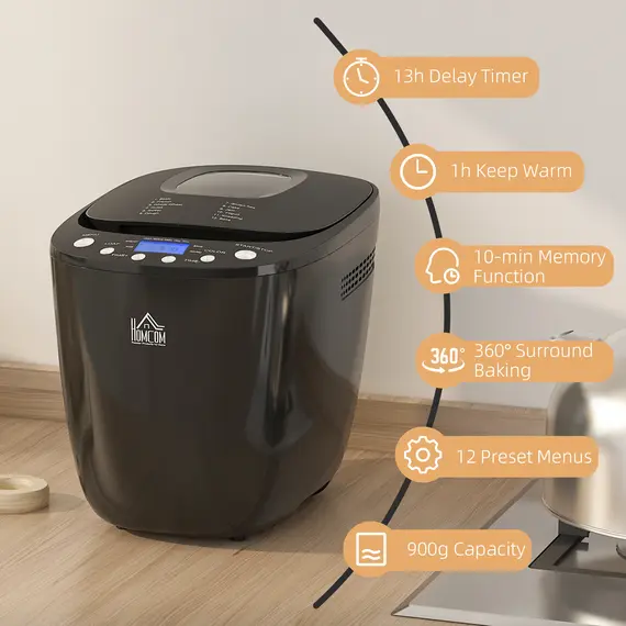Buy HOMCOM Digital Bread Maker 550W 12-in-1 Programmed Bread Machine with 13-Hour Delay Timer 60 Minutes Keep Warm Function Non-stick Pan 3 Crust Colours, 3 image