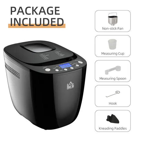 Buy HOMCOM Digital Bread Maker 550W 12-in-1 Programmed Bread Machine with 13-Hour Delay Timer 60 Minutes Keep Warm Function Non-stick Pan 3 Crust Colours, 5 image