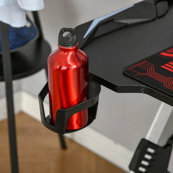 Buy HOMCOM LED Breathing Lights Gaming Desk Computer Desk Carbon Fiber Feel Desktop Steel Frame with Cup Holder, Headphone Hook, Basket, Black, 8 image