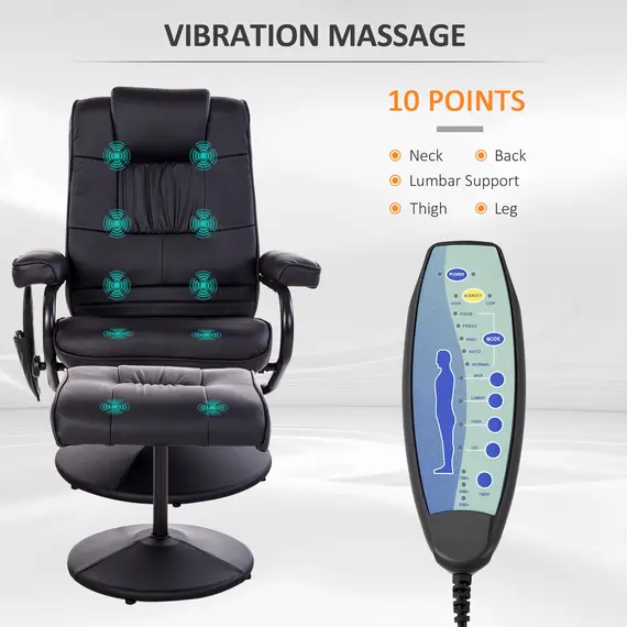 Buy HOMCOM Manual Sofa Reclining Armchair PU Leather Massage Recliner Chair and Ottoman, Black, 3 image