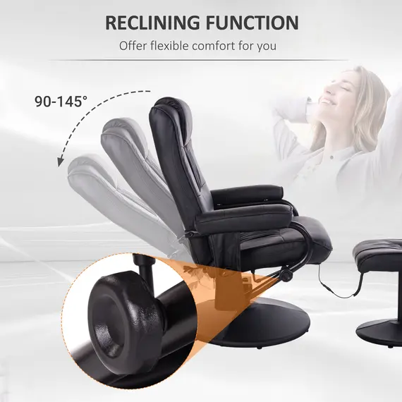 Buy HOMCOM Manual Sofa Reclining Armchair PU Leather Massage Recliner Chair and Ottoman, Black, 4 image