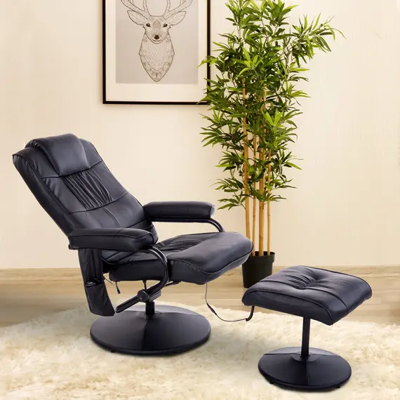 Buy HOMCOM Manual Sofa Reclining Armchair PU Leather Massage Recliner Chair and Ottoman, Black, 6 image